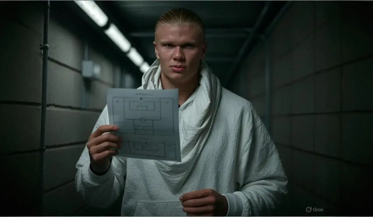 Haaland holds torn team sheet in tunnel A creased matchday sheet in Haaland’s hand becomes a symbol of internal doubt amid fading dominance.
