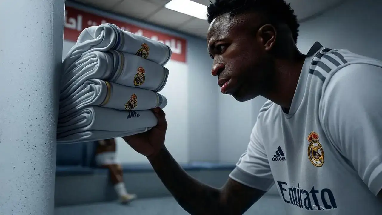 Vinícius considers Real Madrid renewal A folded shirt and dual-shadow corridor frame Vinícius between legacy and lucrative distraction.