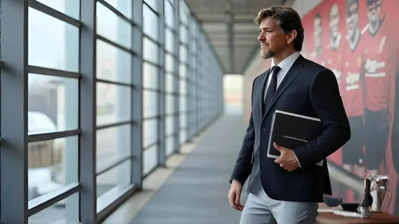 Wilcox enters with quiet control A transfer dossier under his arm and the past behind him—Wilcox’s corridor walk signals command without noise.