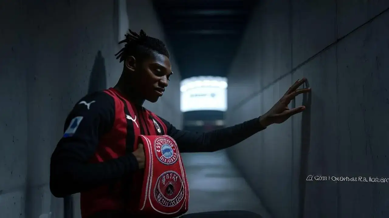 Rafael Leão pauses between two futures A Bayern scarf at his side marks the silent moment when loyalty turns to transition.