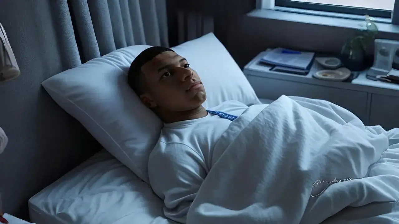 Mbappé’s Identity Paused in Isolation A team lanyard hidden beneath a hospital blanket becomes a quiet symbol of stalled greatness.