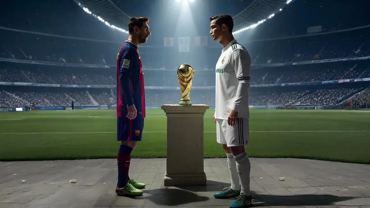 Messi and Ronaldo face off for legacy A silent golden trophy bridges two legends frozen at the summit of football’s greatest rivalry.
