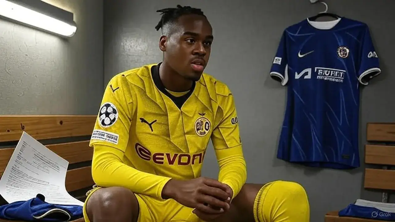 Gittens waits as Chelsea deal nears A half-open contract folder captures the tension between departure and arrival — the quiet hinge of a career move.