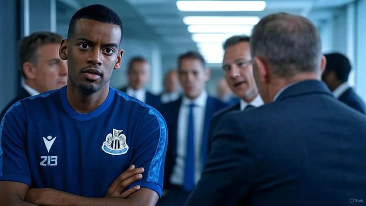 A folded training kit left untouched captures the quiet rupture between a club’s ambition and a striker’s intent.