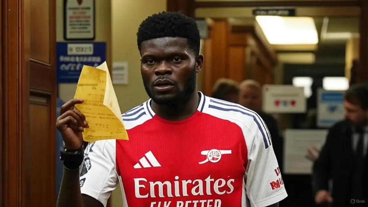 A worn summons in hand, Partey’s silent stance reflects football’s unresolved reckoning with justice.