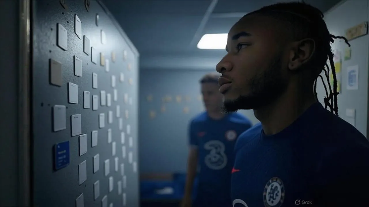 A blank tactical board beside him, Nkunku embodies the quiet exile of talent misread and systemically sidelined.