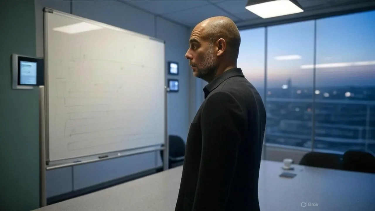 Guardiola faces reflection in tactics room