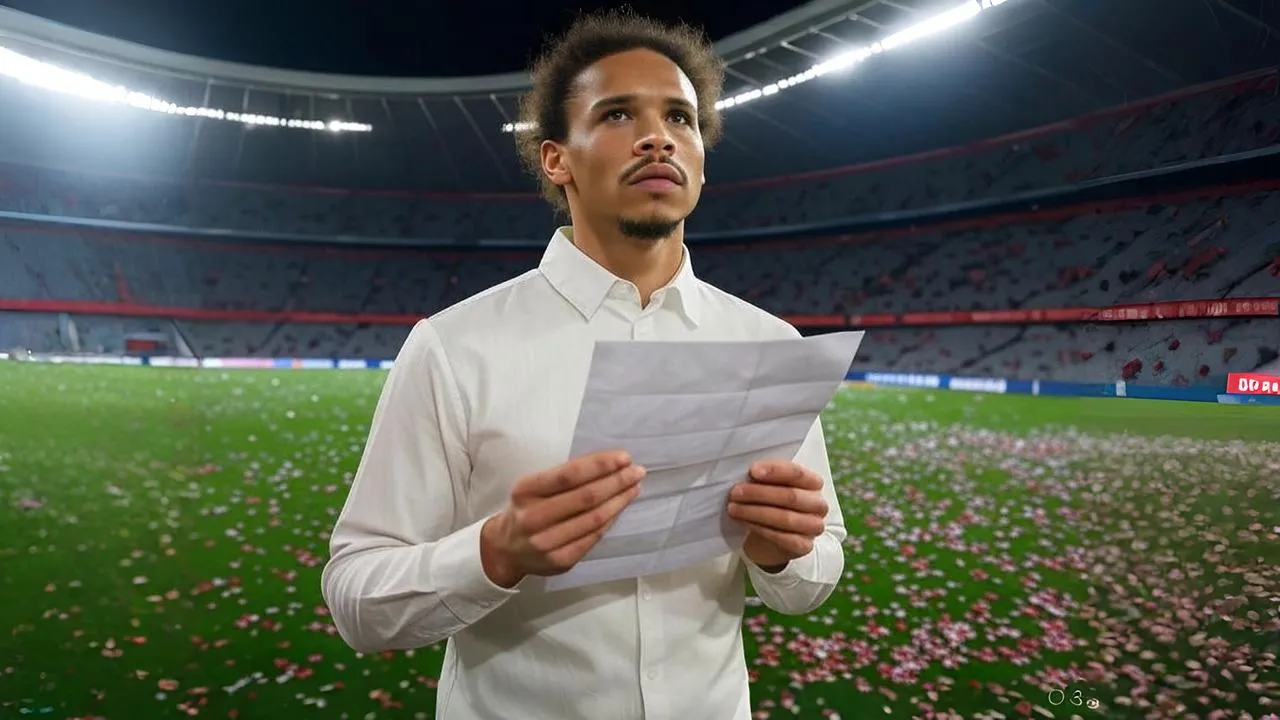 A crumpled contract and confetti-strewn pitch frame the tension between achievement and departure.