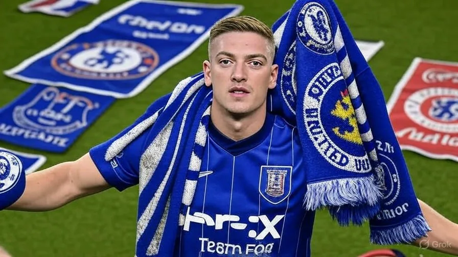 Discarded rival scarves frame Delap’s quiet contemplation, symbolizing his decisive choice to join Chelsea.
