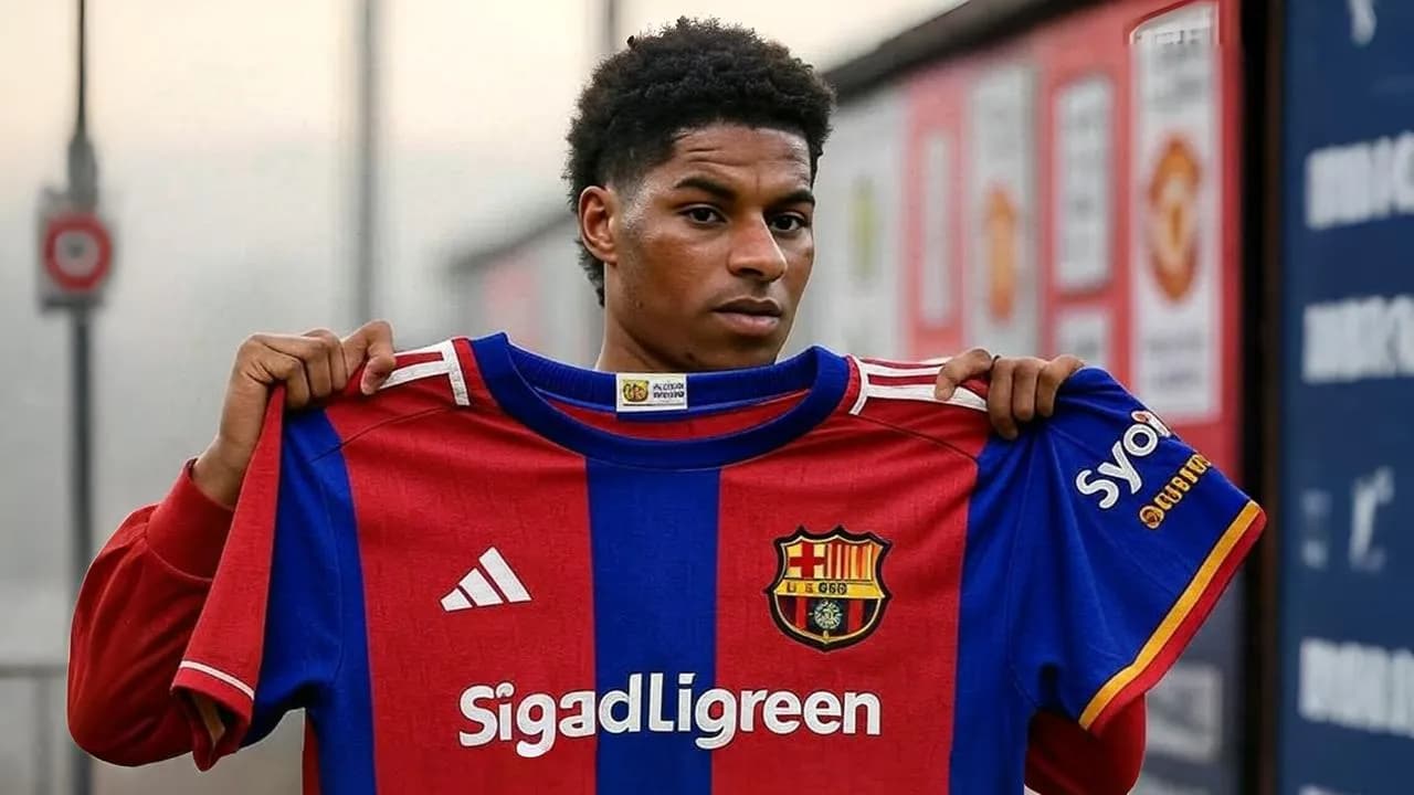 A folded Barcelona kit in hand becomes the symbol of identity paused between failure and reinvention.