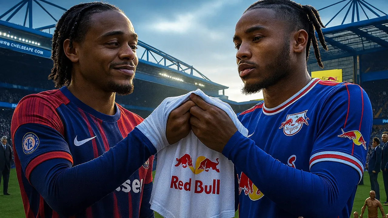 Photorealistic editorial image depicting the proposed swap between Xavi Simons and Christopher Nkunku, symbolizing transfer negotiations AI-generated.